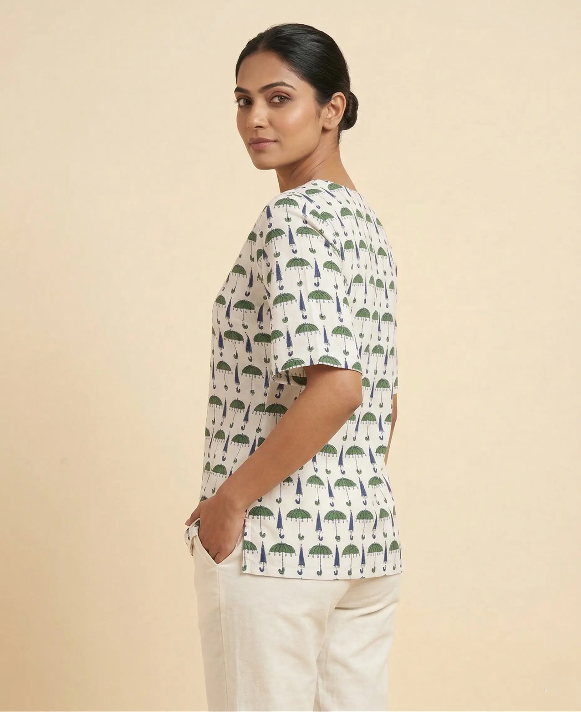 Pure Cotton Summer Ajrakh Printed Short Top - Image 2