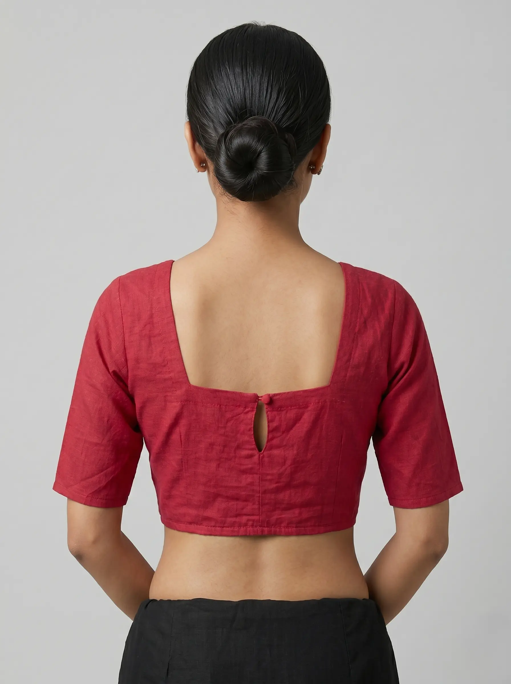 Red Khadi Handcrafted Blouse – Elegant Everyday Classic - Image 2
