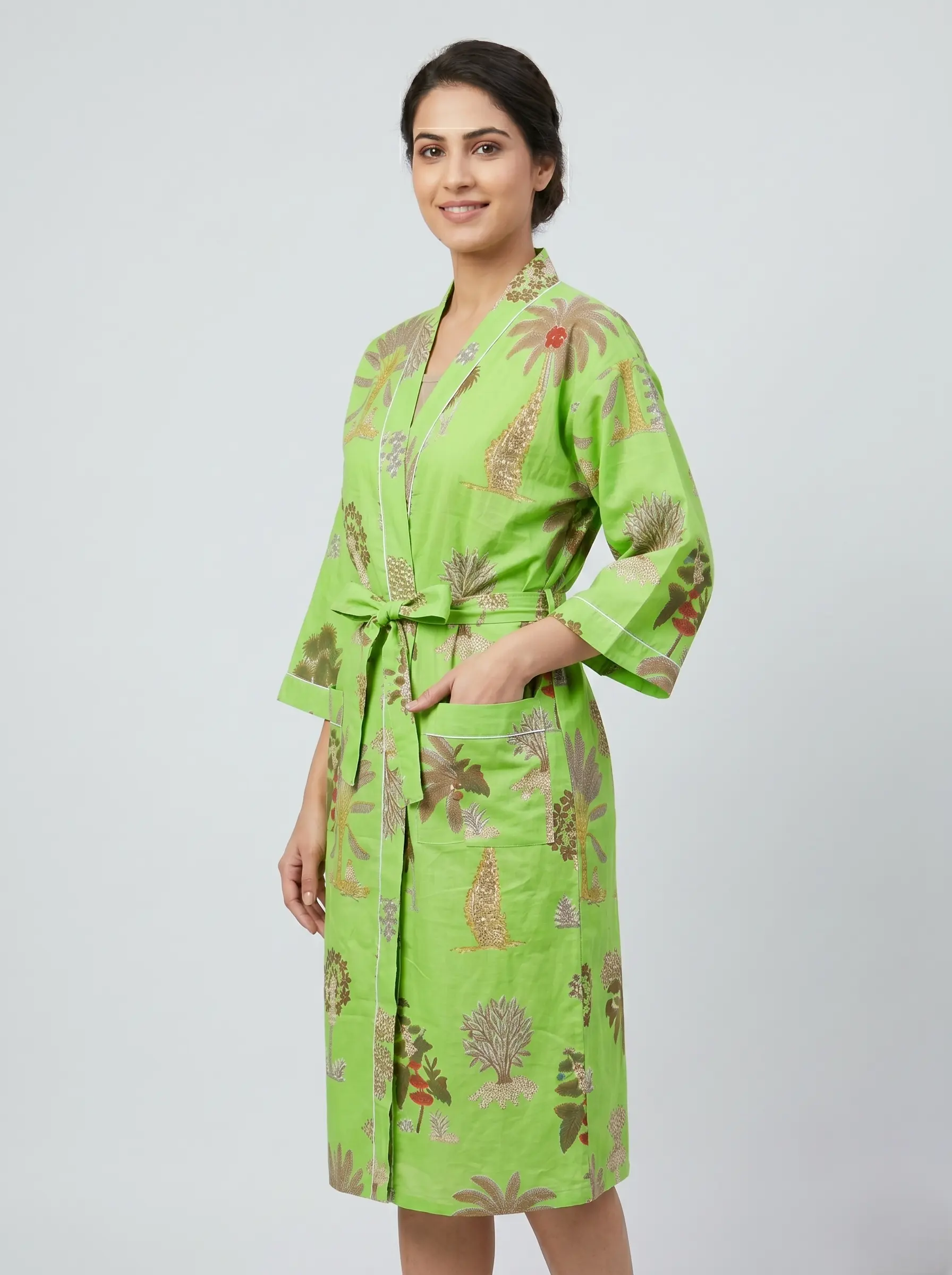 Pure Cotton Block Print Bathrobe - Image 2