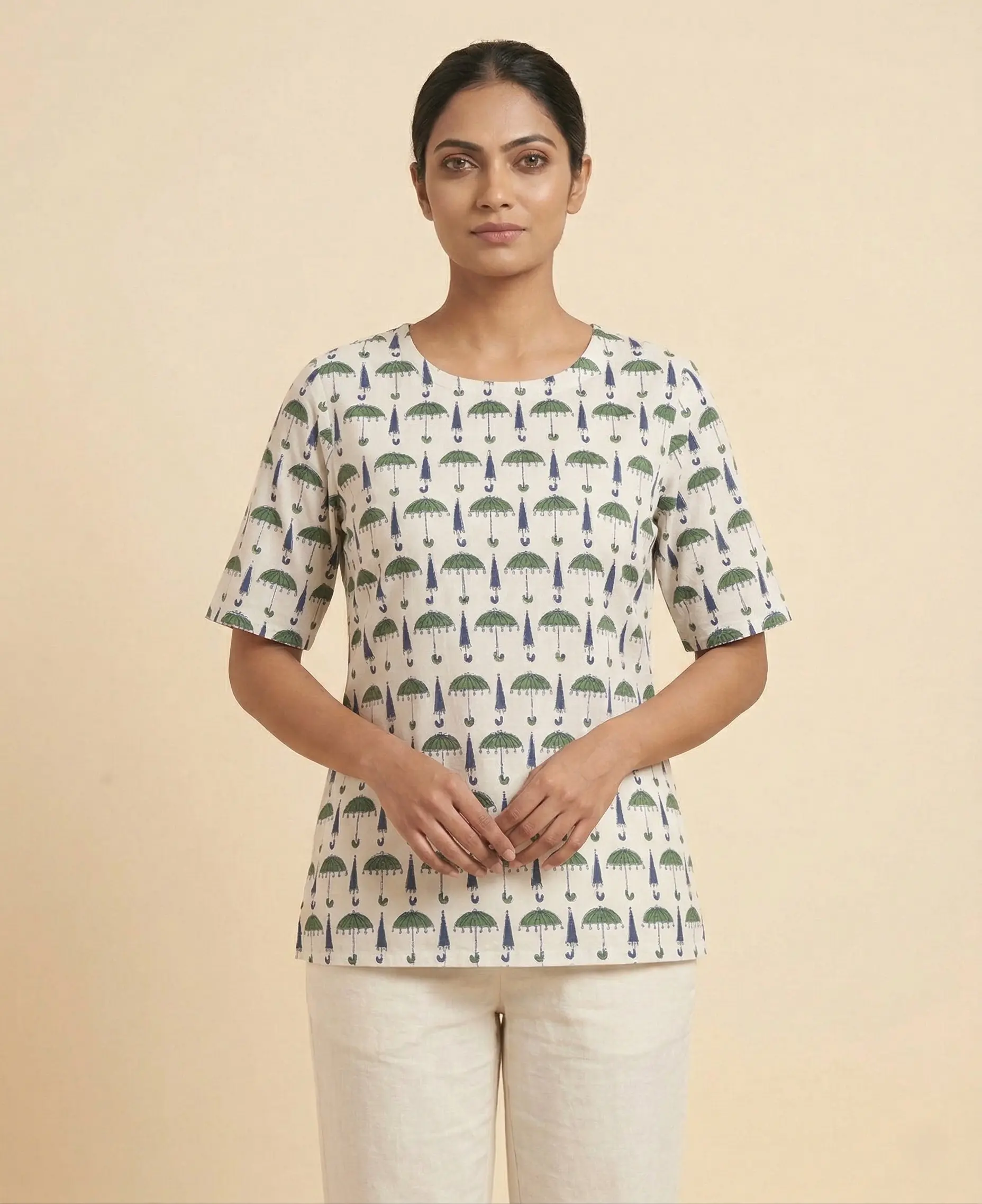 Pure Cotton Summer Ajrakh Printed Short Top - Image 3