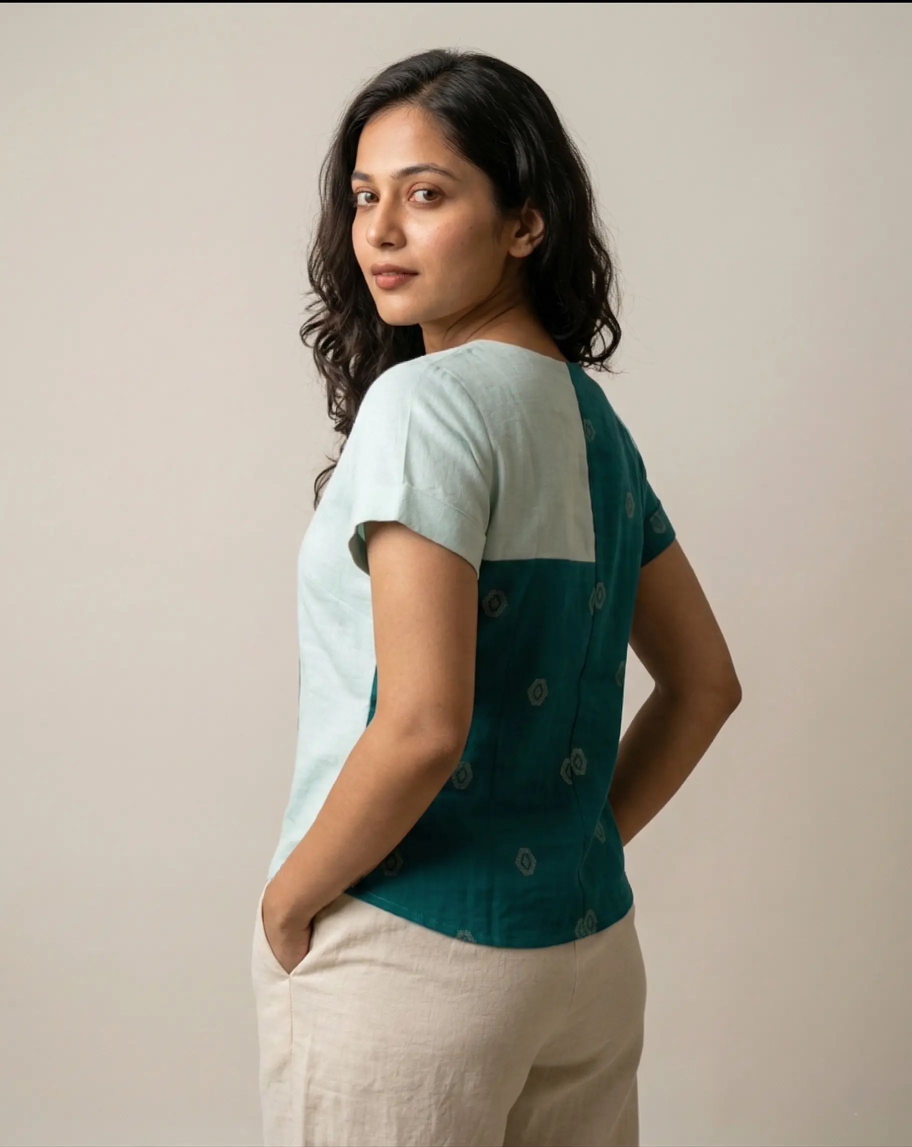Short Cotton Ajrakh Floral Print Top for Women - Image 3