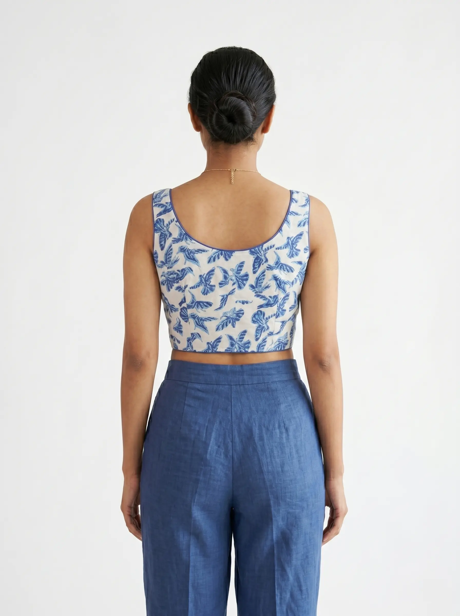 Azure Aviary Cotton Blouse – Breezy Printed Elegance - Image 2