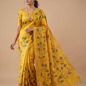 Mustard Yellow Gicha Silk Saree