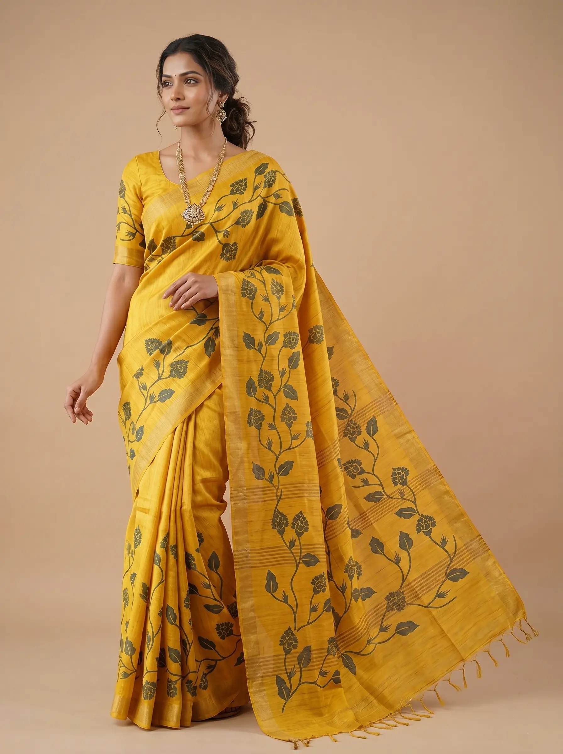 Mustard Yellow Gicha Silk Saree