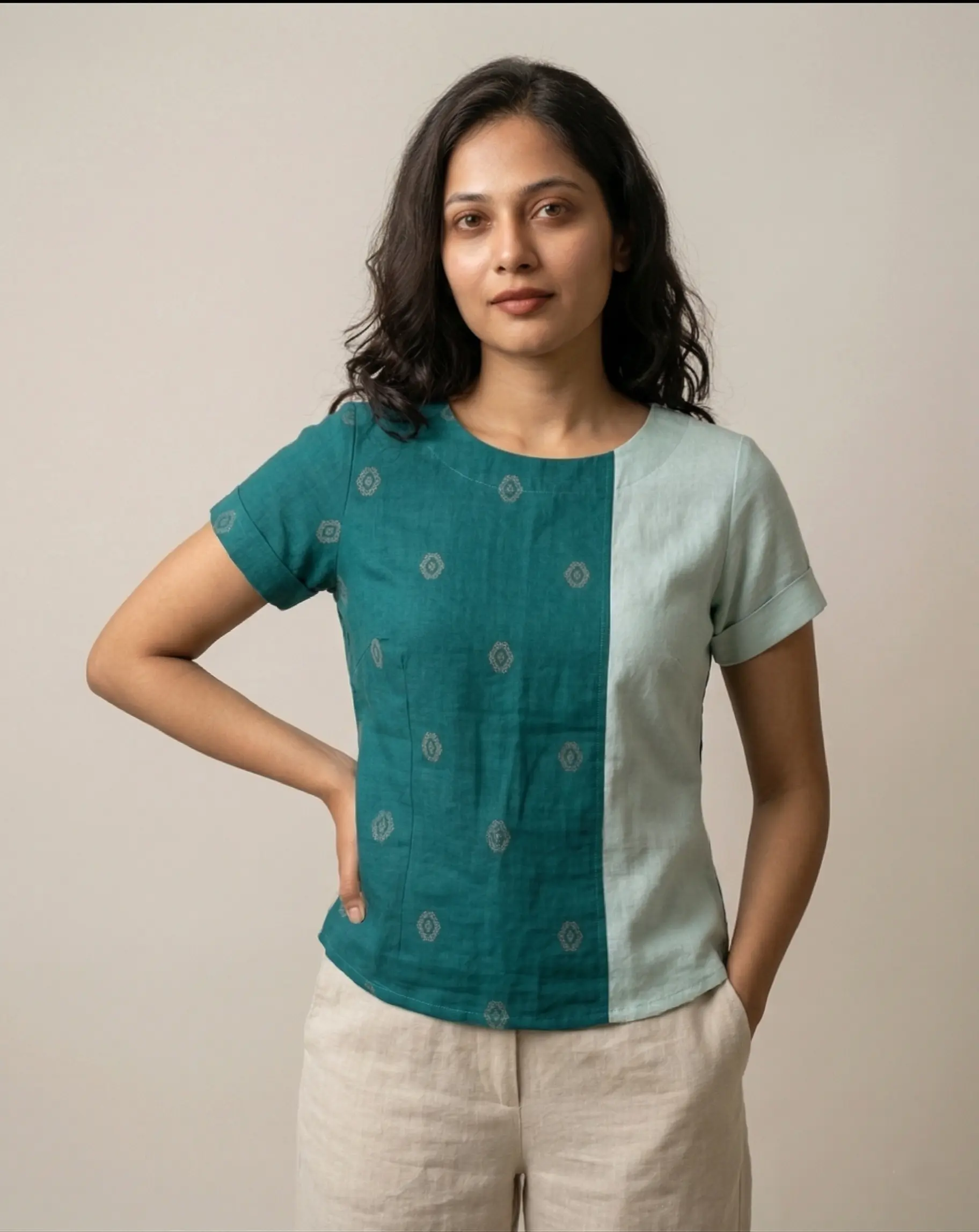Short Cotton Ajrakh Floral Print Top for Women - Image 2