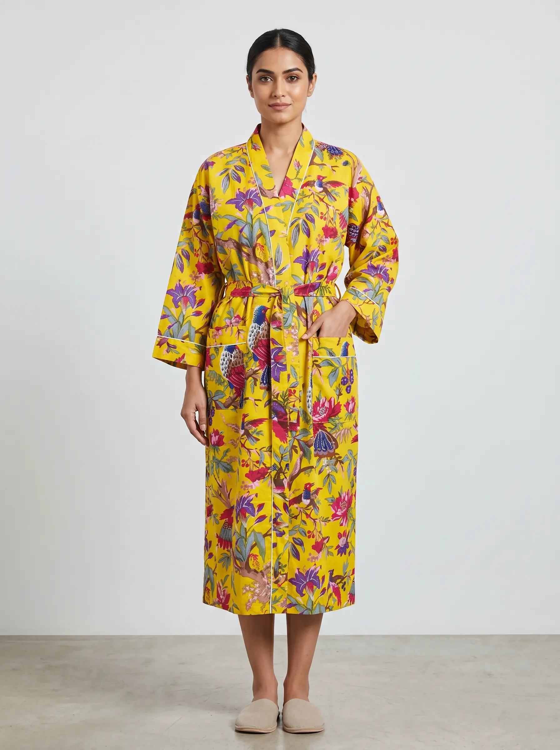 Pure Cotton Block Print Bathrobe