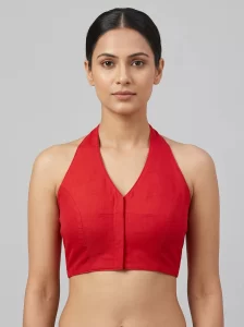 Contemporary Red Halter Neck Silk Blouse