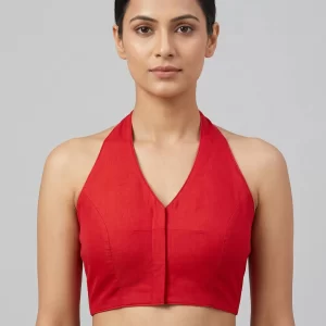 Contemporary Red Halter Neck Silk Blouse