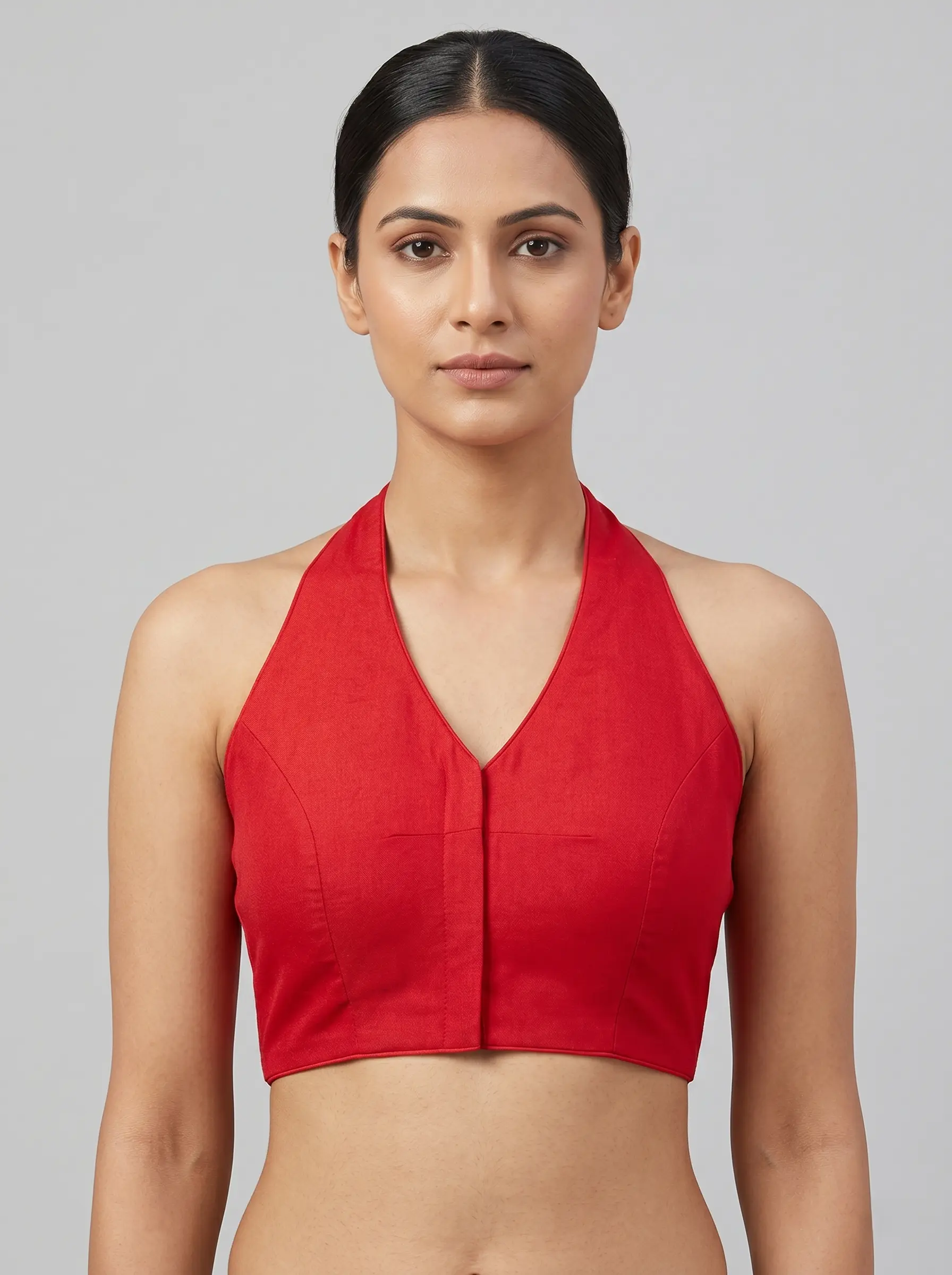 Contemporary Red Halter Neck Silk Blouse