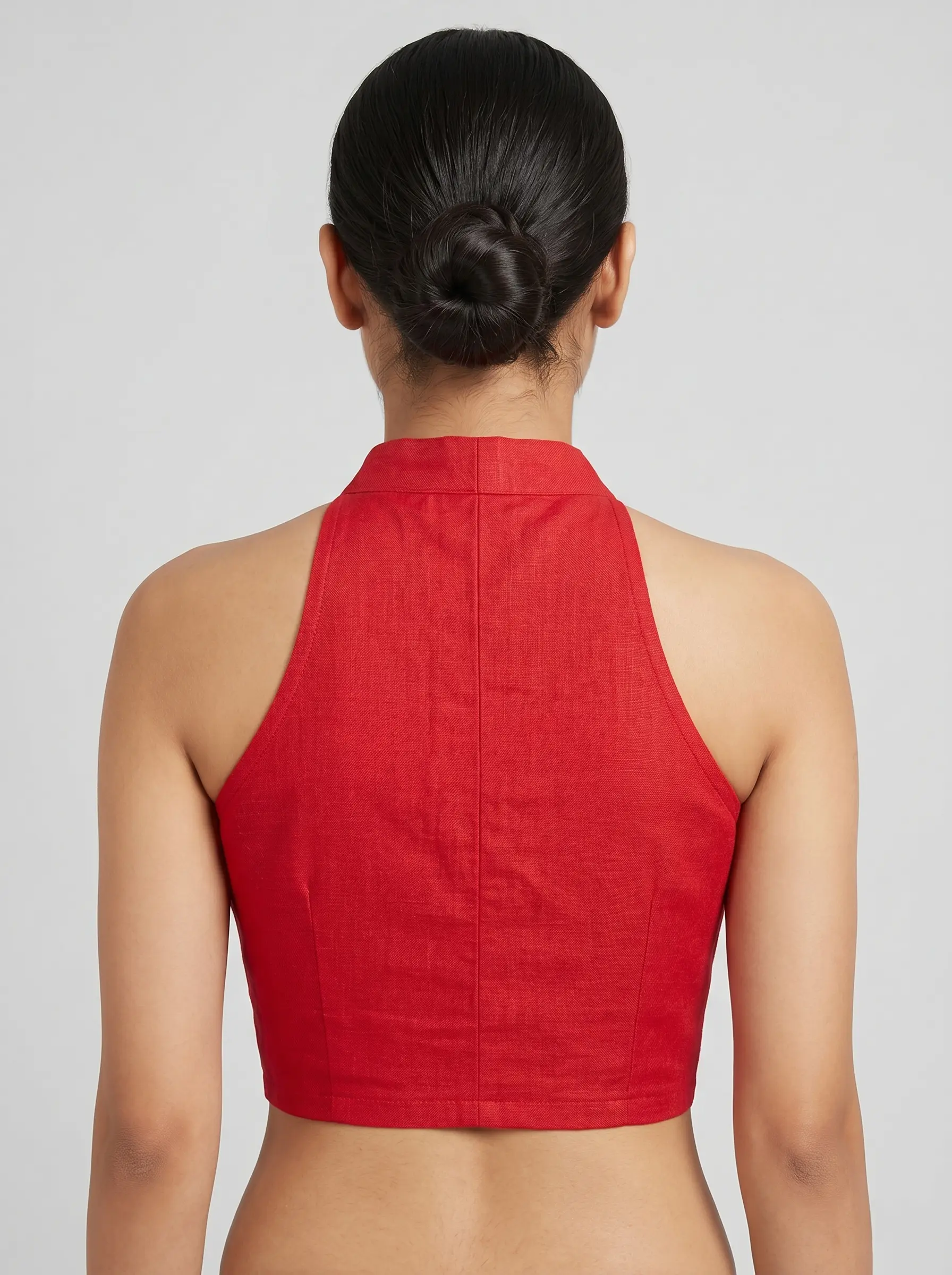 Contemporary Red Halter Neck Silk Blouse - Image 2