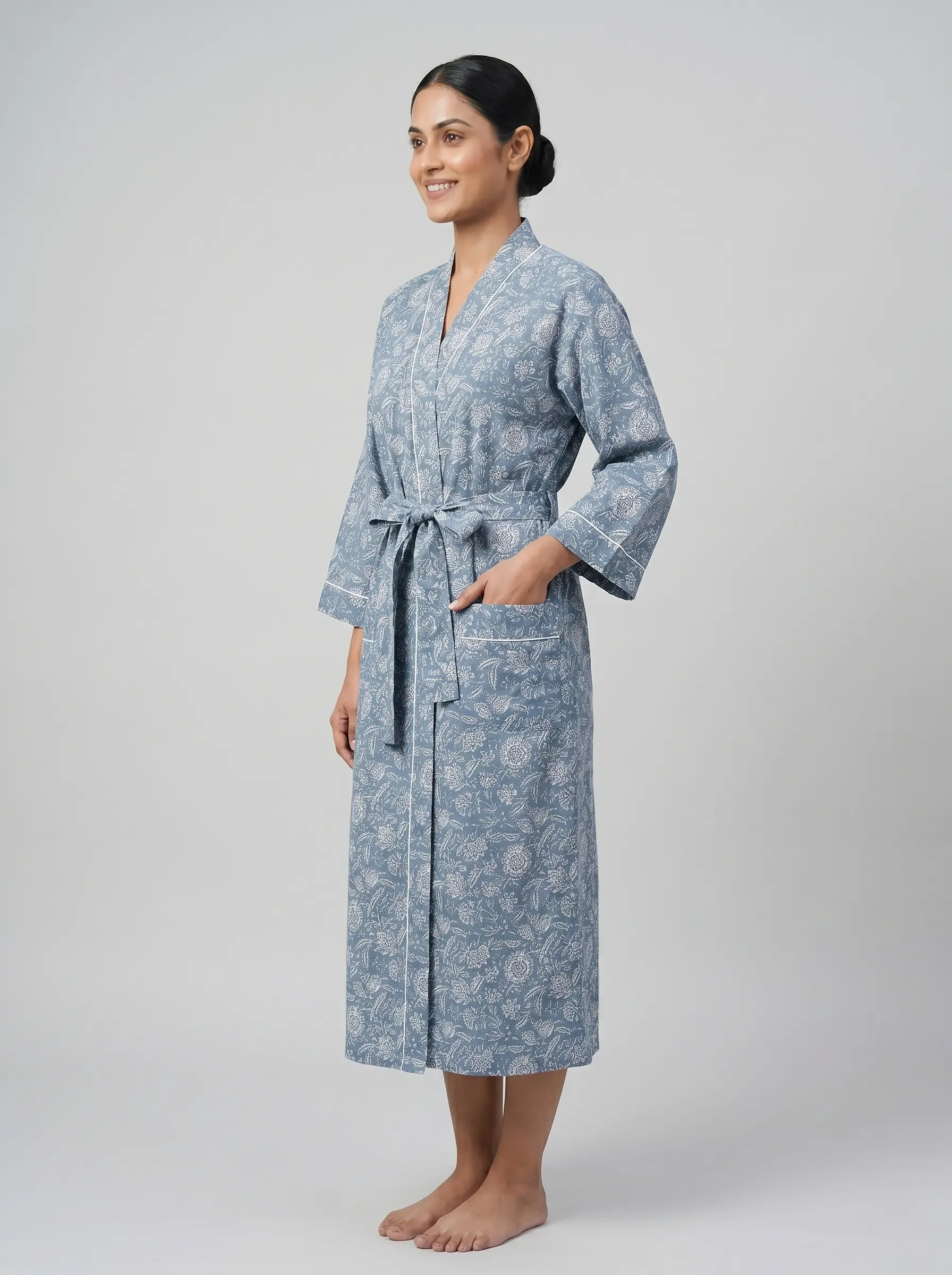 Signature Comfort Cotton Block Print Bathrobe - Image 2