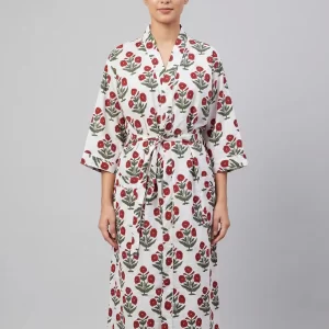 Gentle Comfort Cotton Block Print Bathrobe