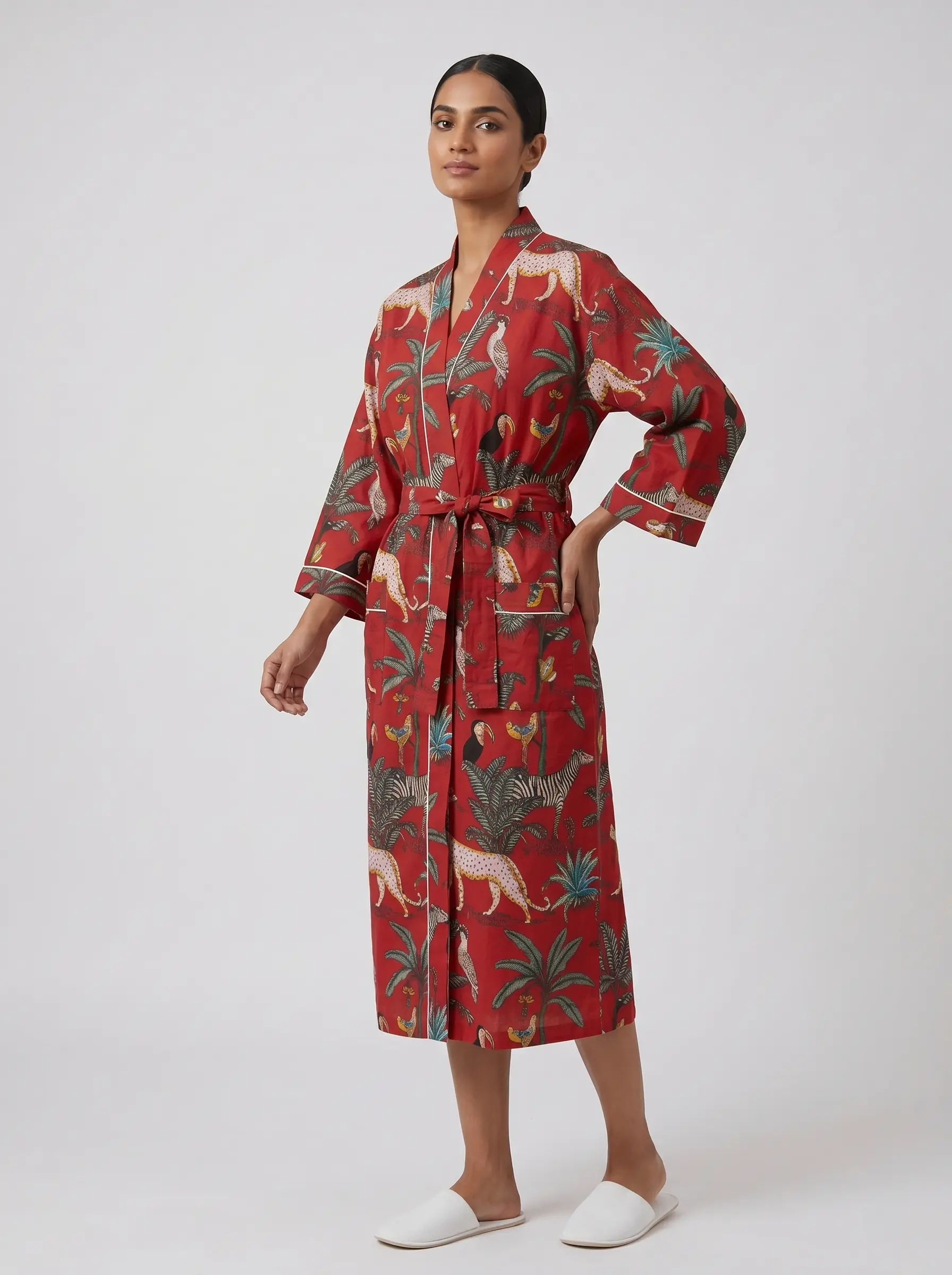 Relaxed Cotton Block Print Bathrobe - Image 2