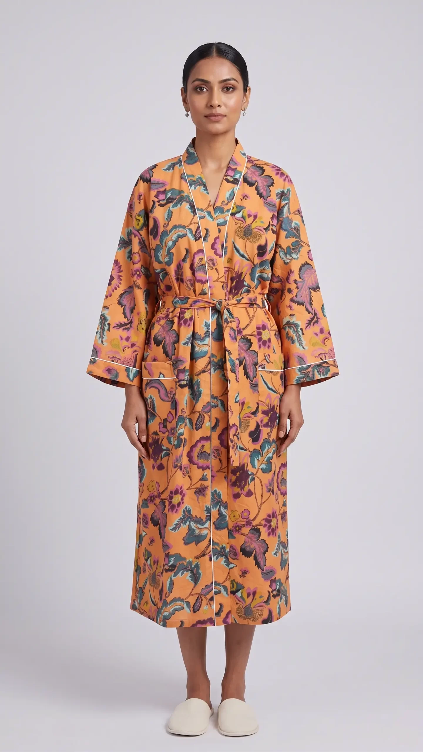 Earthy Cotton Block Print Bathrobe