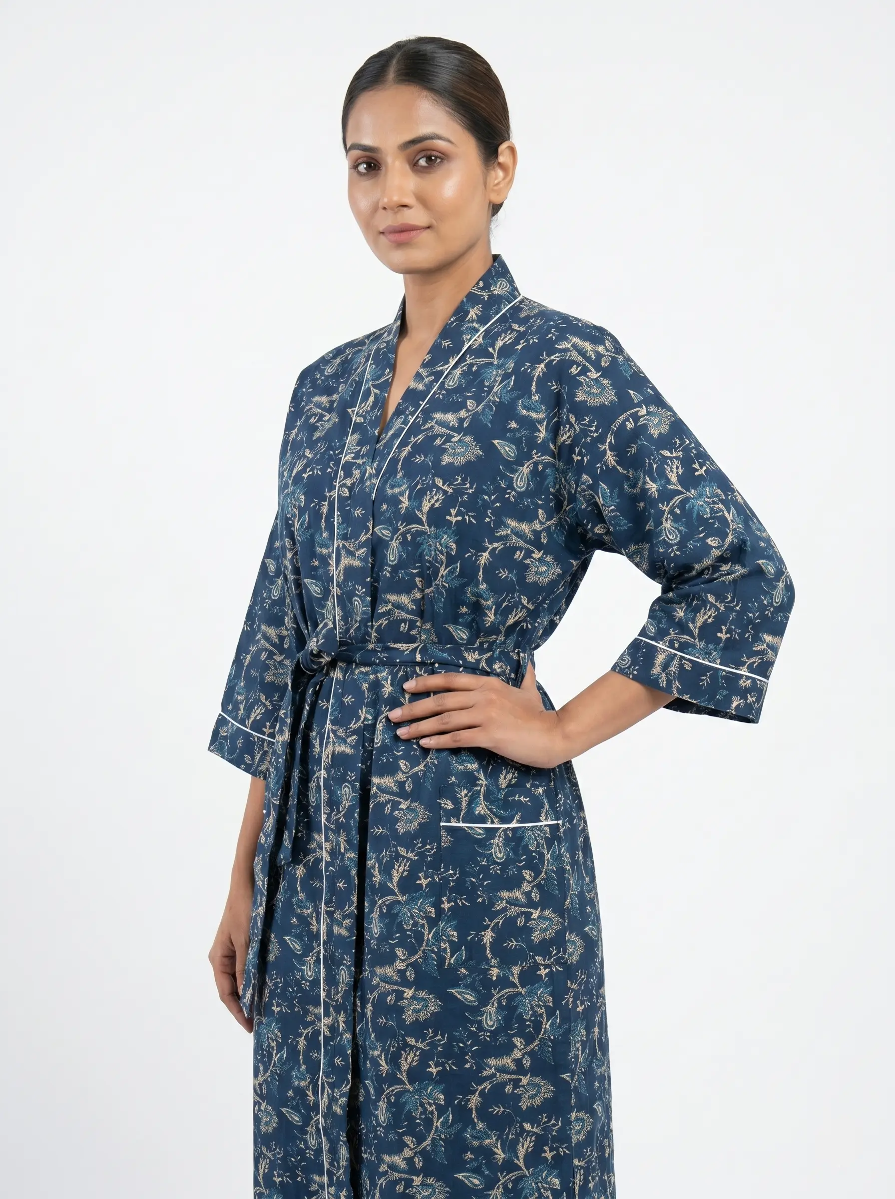 Pure Form Cotton Block Print Bathrobe - Image 2
