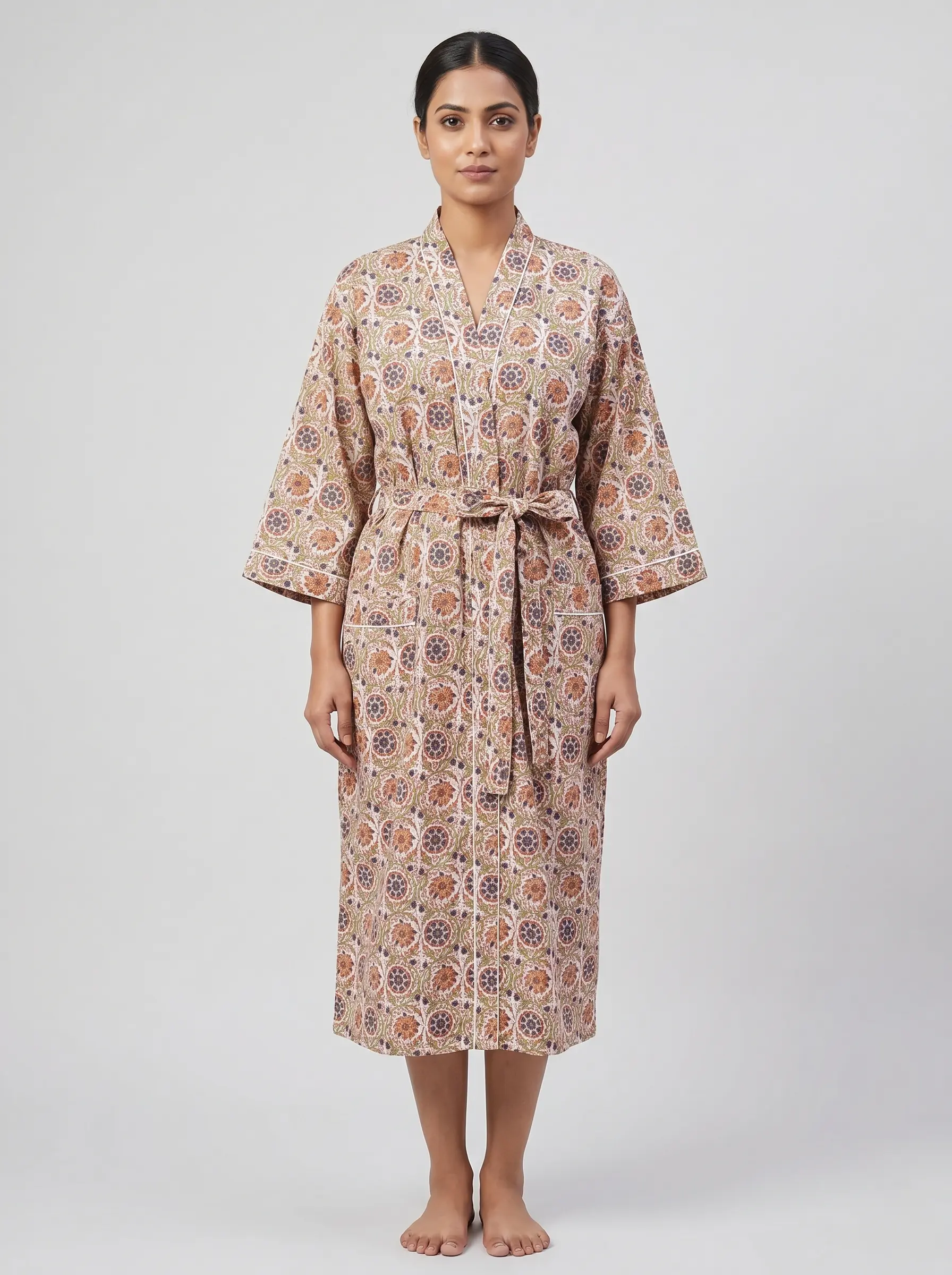 Silken Comfort Cotton Block Print Bathrobe