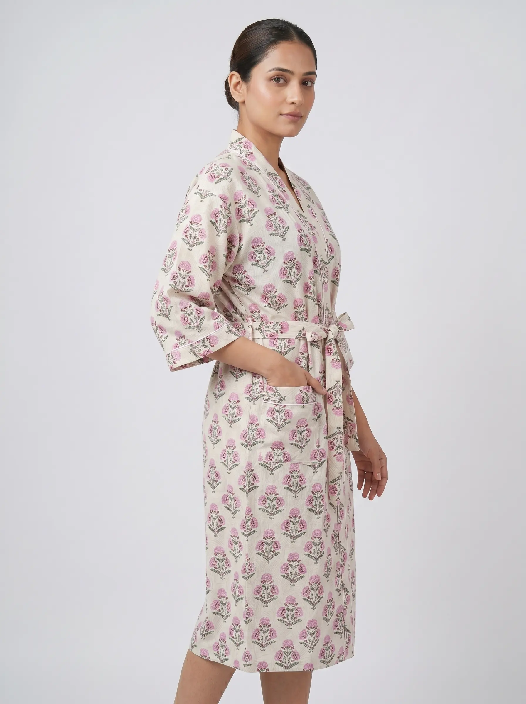 Warm Comfort Cotton Block Print Bathrobe - Image 2