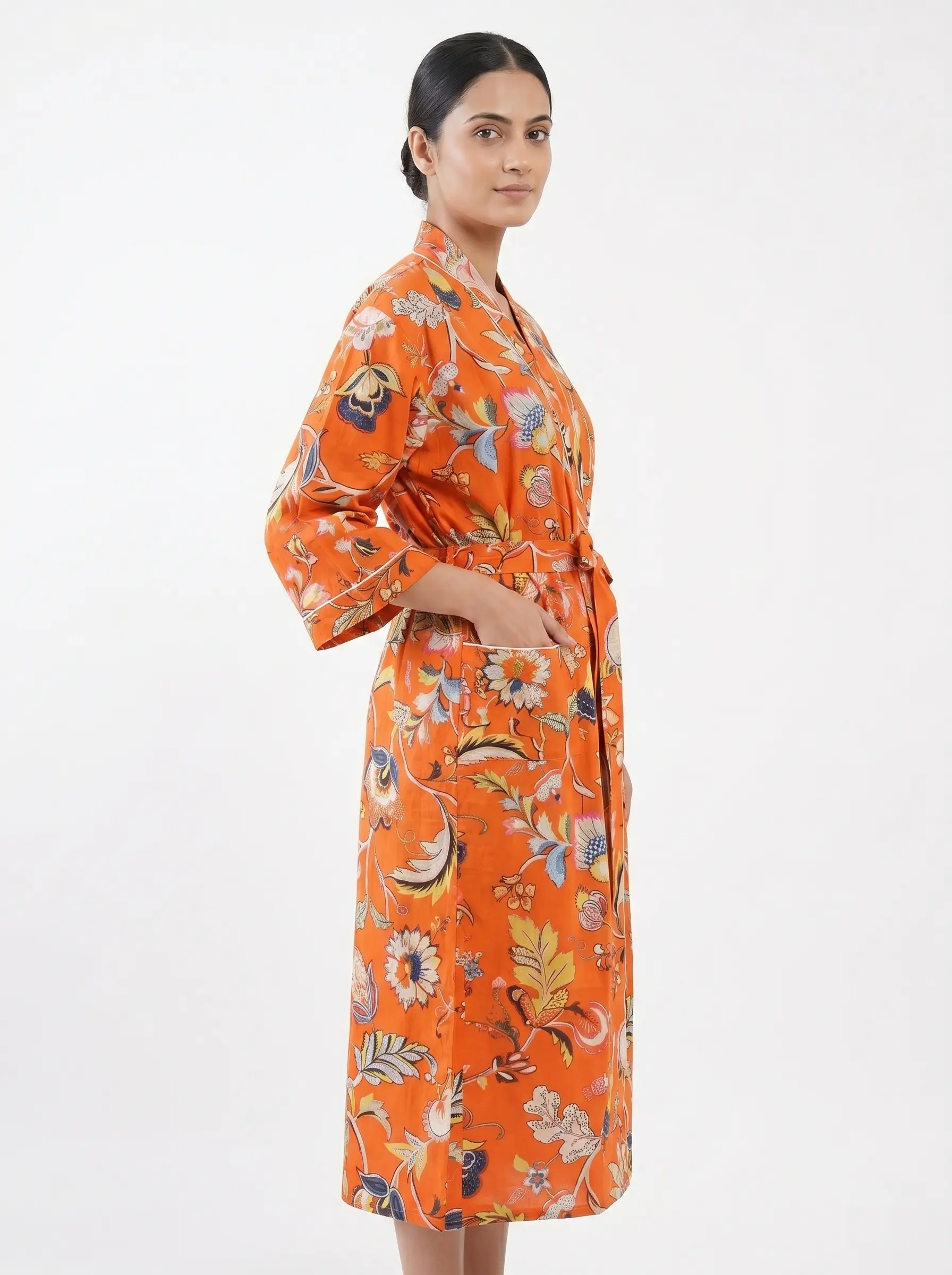 Warm Embrace Cotton Block Print Bathrobe - Image 2