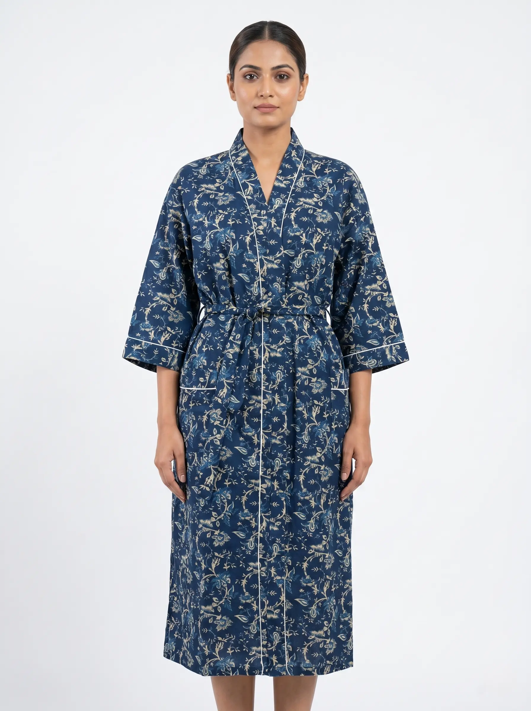 Pure Form Cotton Block Print Bathrobe