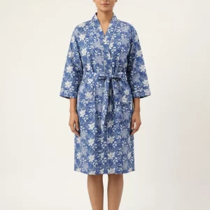 Pure Ease Cotton Block Print Bathrobe
