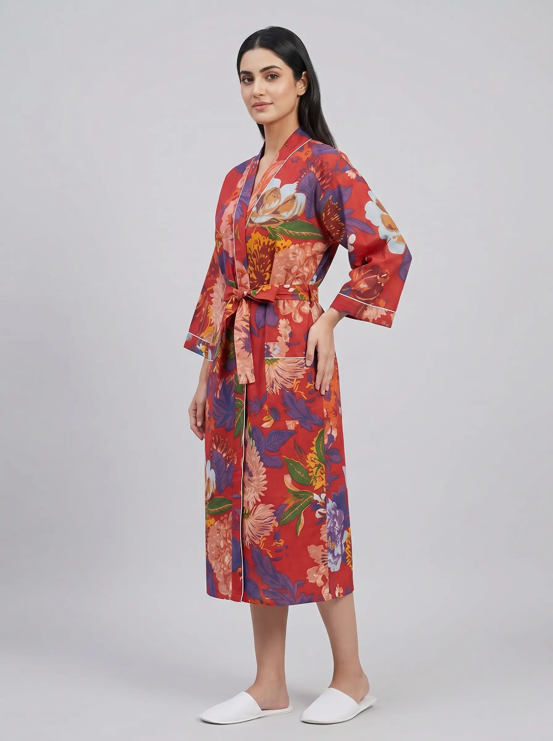 Comfort Cotton Block Print Bathrobe - Image 2