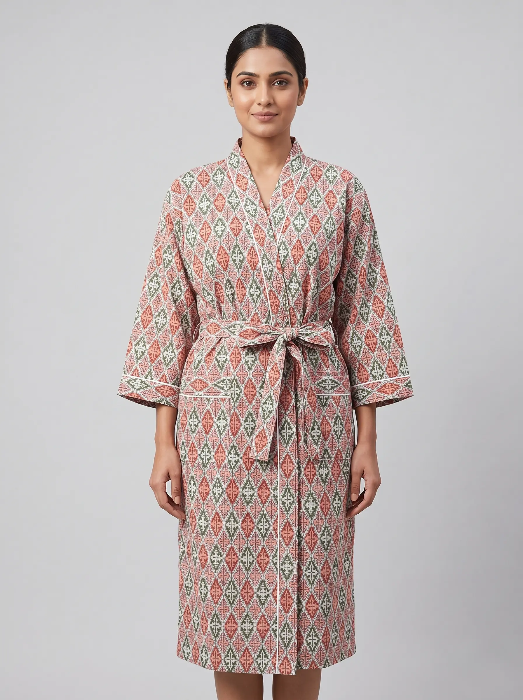 Luxe Flow Cotton Block Print Bathrobe