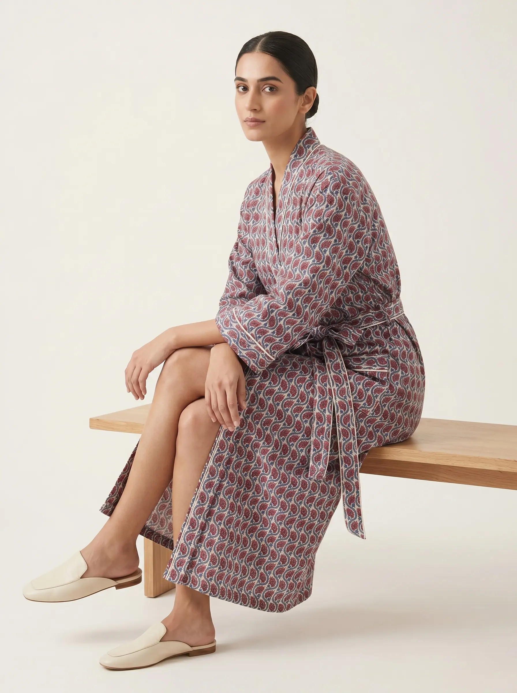 Breezy Cotton Block Print Bathrobe - Image 2