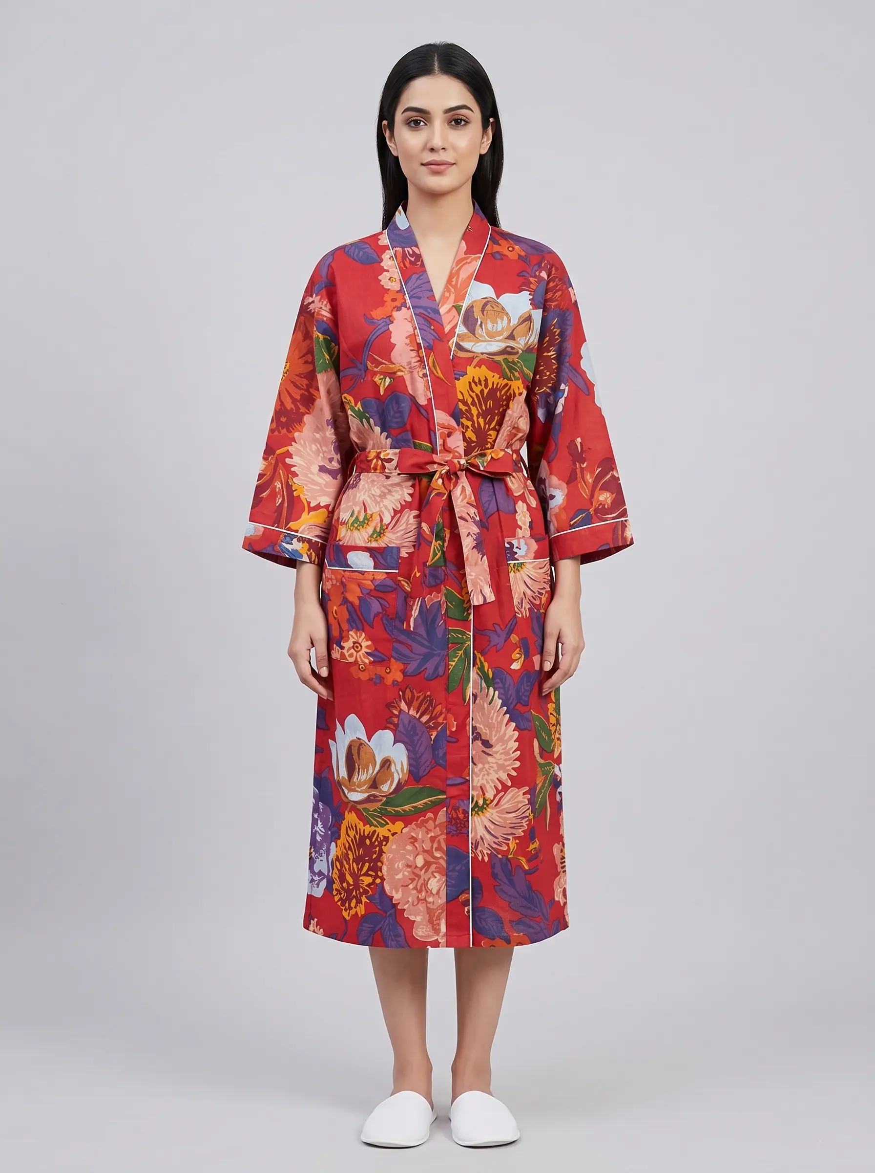 Comfort Cotton Block Print Bathrobe