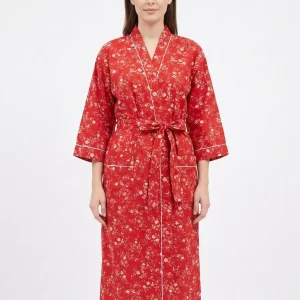 Refined Comfort Cotton Block Print Bathrobe