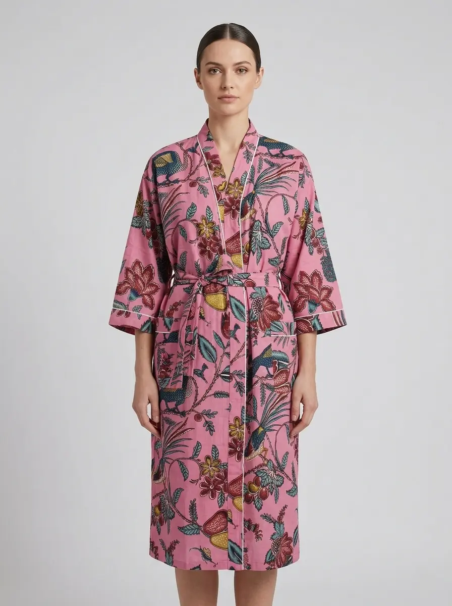Cozy Cotton Block Print Bathrobe