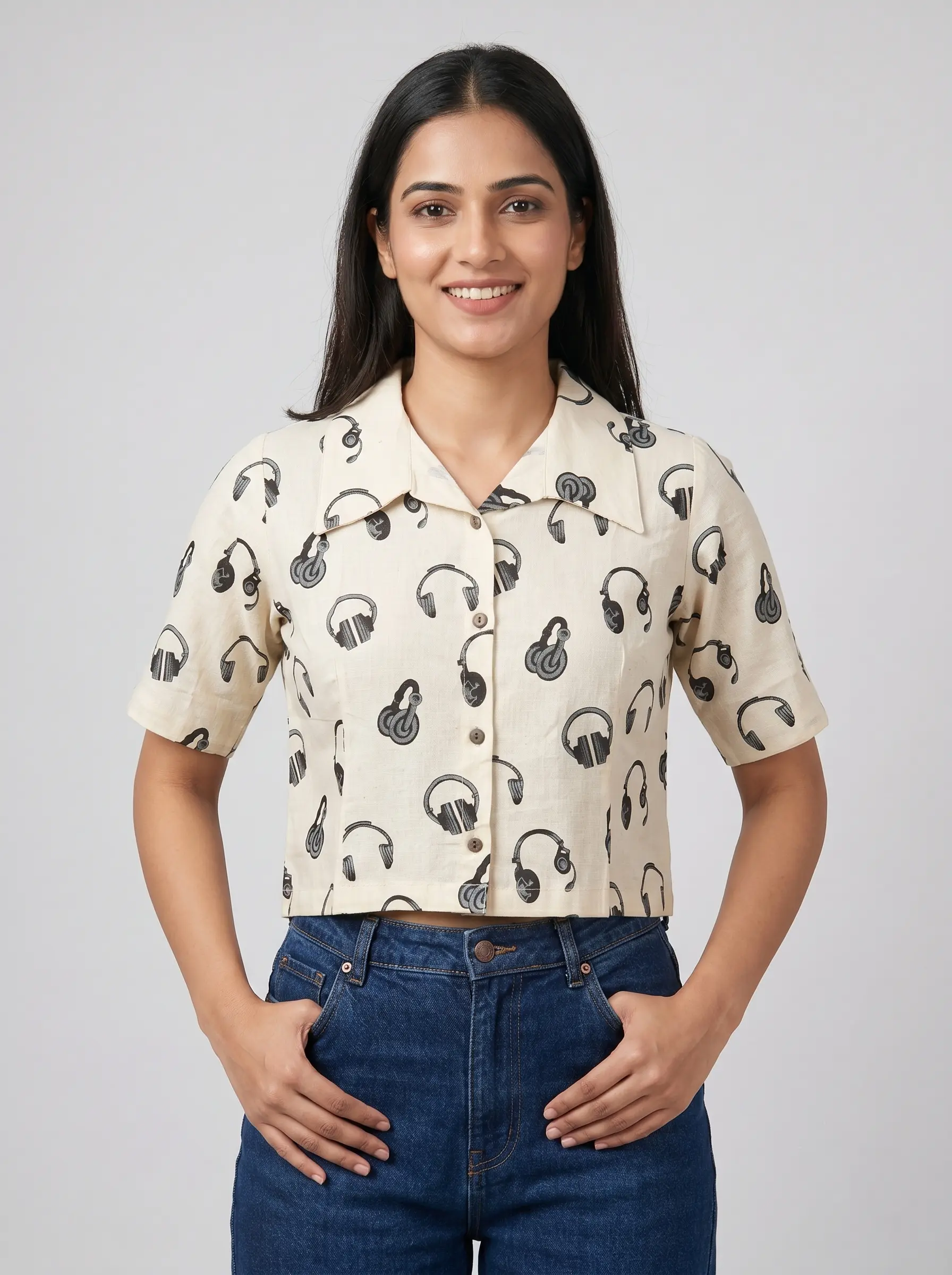 Modern Printed Cotton Short Top for Women