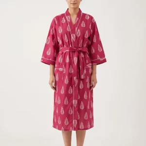 Classic Comfort Cotton Block Print Bathrobe