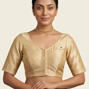 Elegant Champagne Gold Silk Blouse with Minimal Design