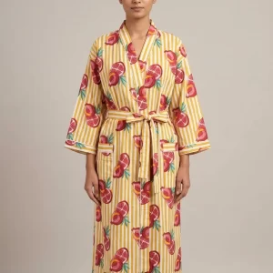 Modern Cotton Block Print Bathrobe