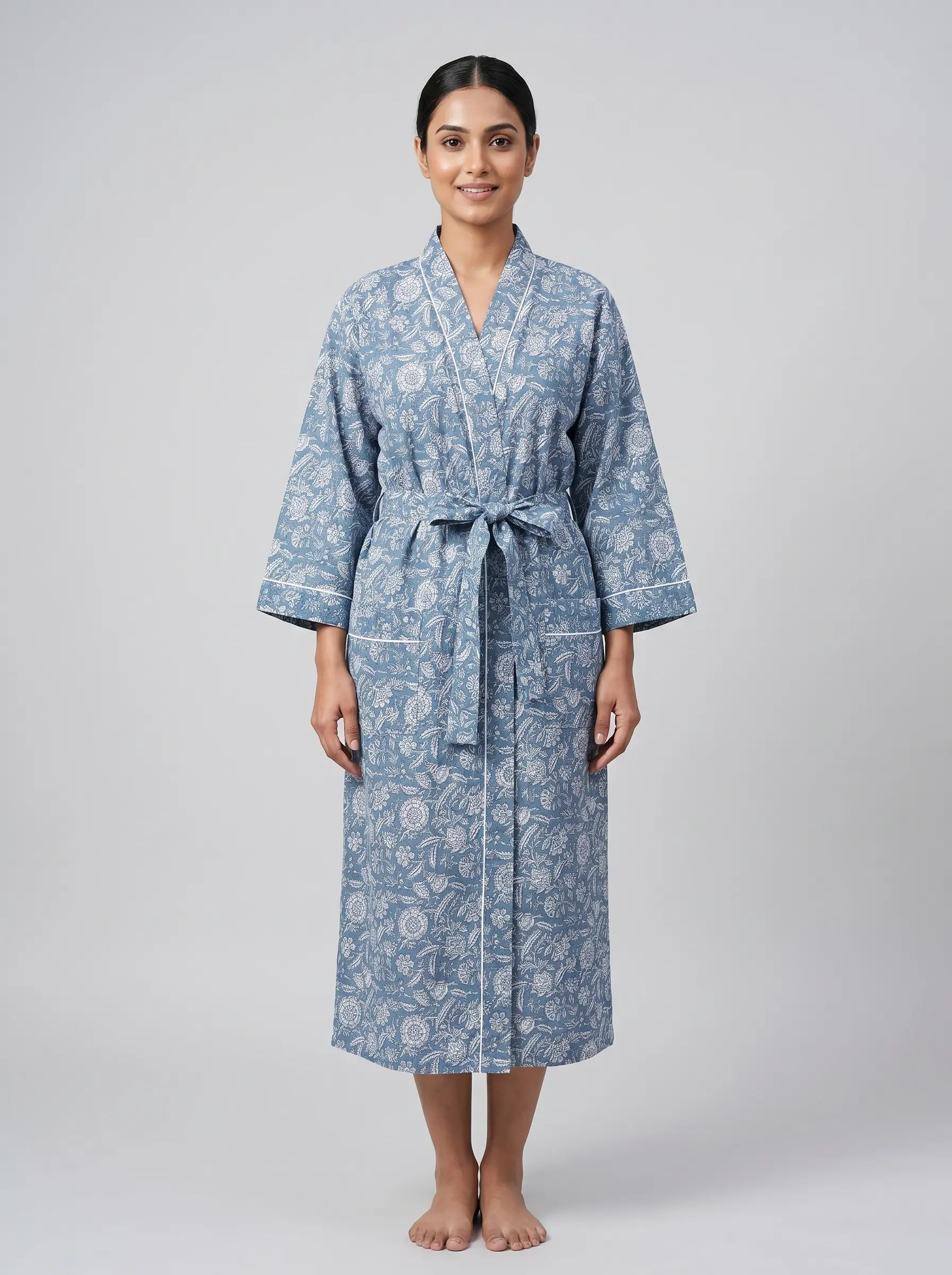 Signature Comfort Cotton Block Print Bathrobe