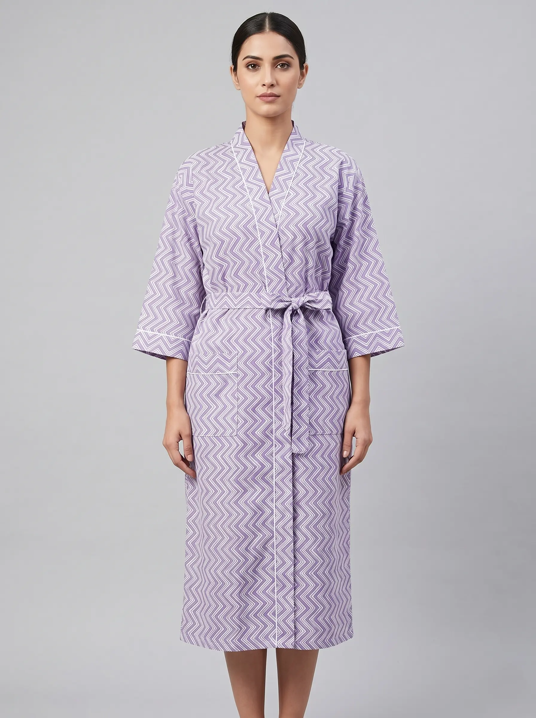 Feather Soft Cotton Block Print Bathrobe