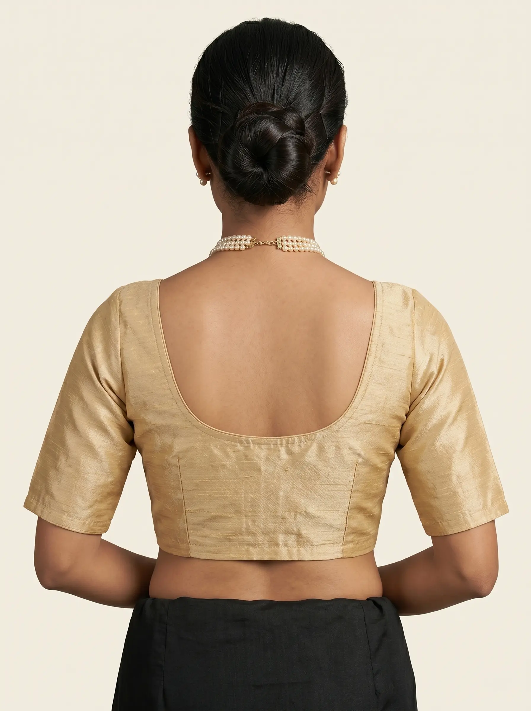 Elegant Champagne Gold Silk Blouse with Minimal Design - Image 2
