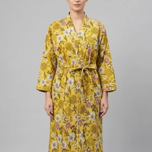 Calm Retreat Cotton Block Print Bathrobe