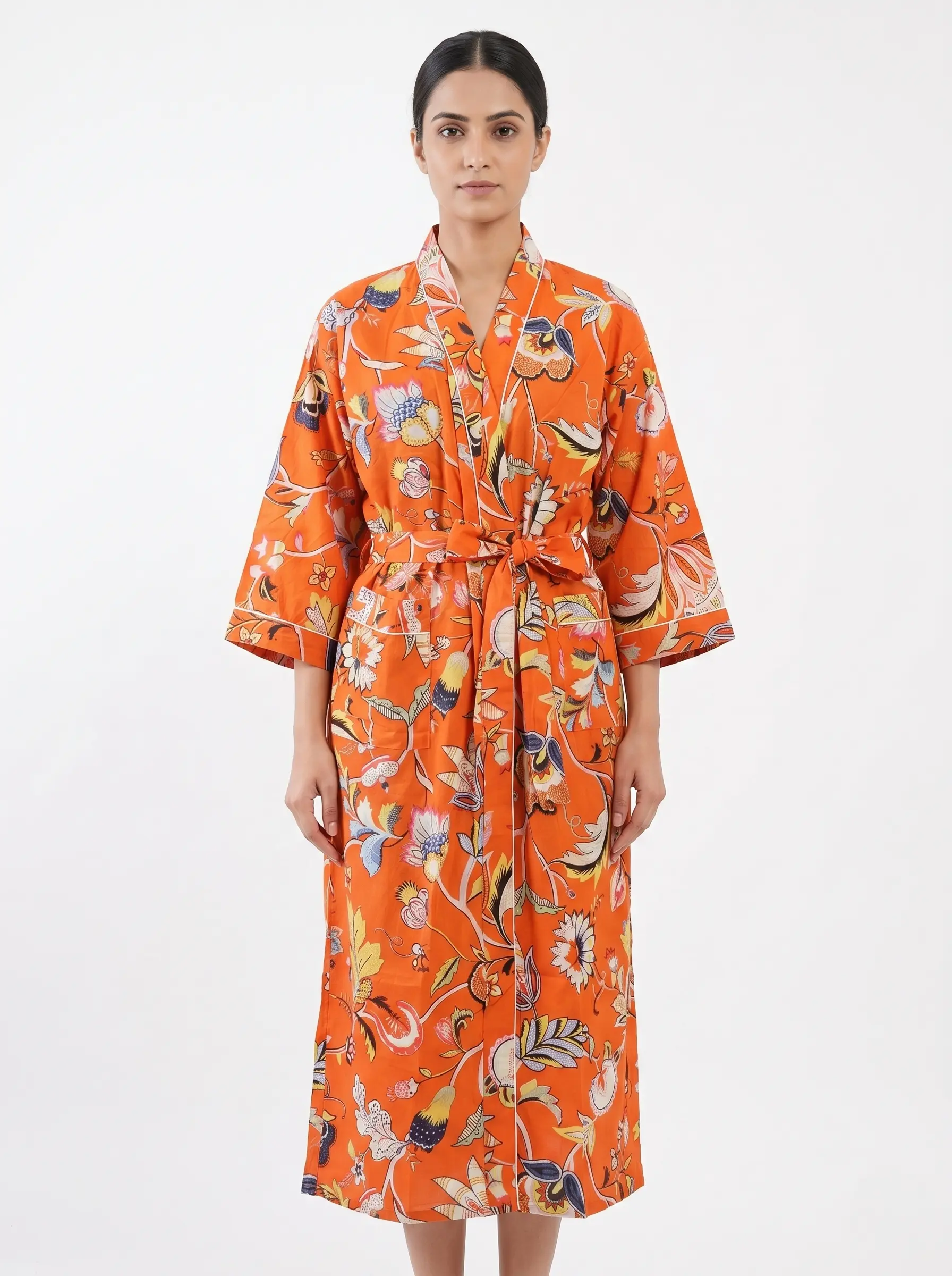 Warm Embrace Cotton Block Print Bathrobe