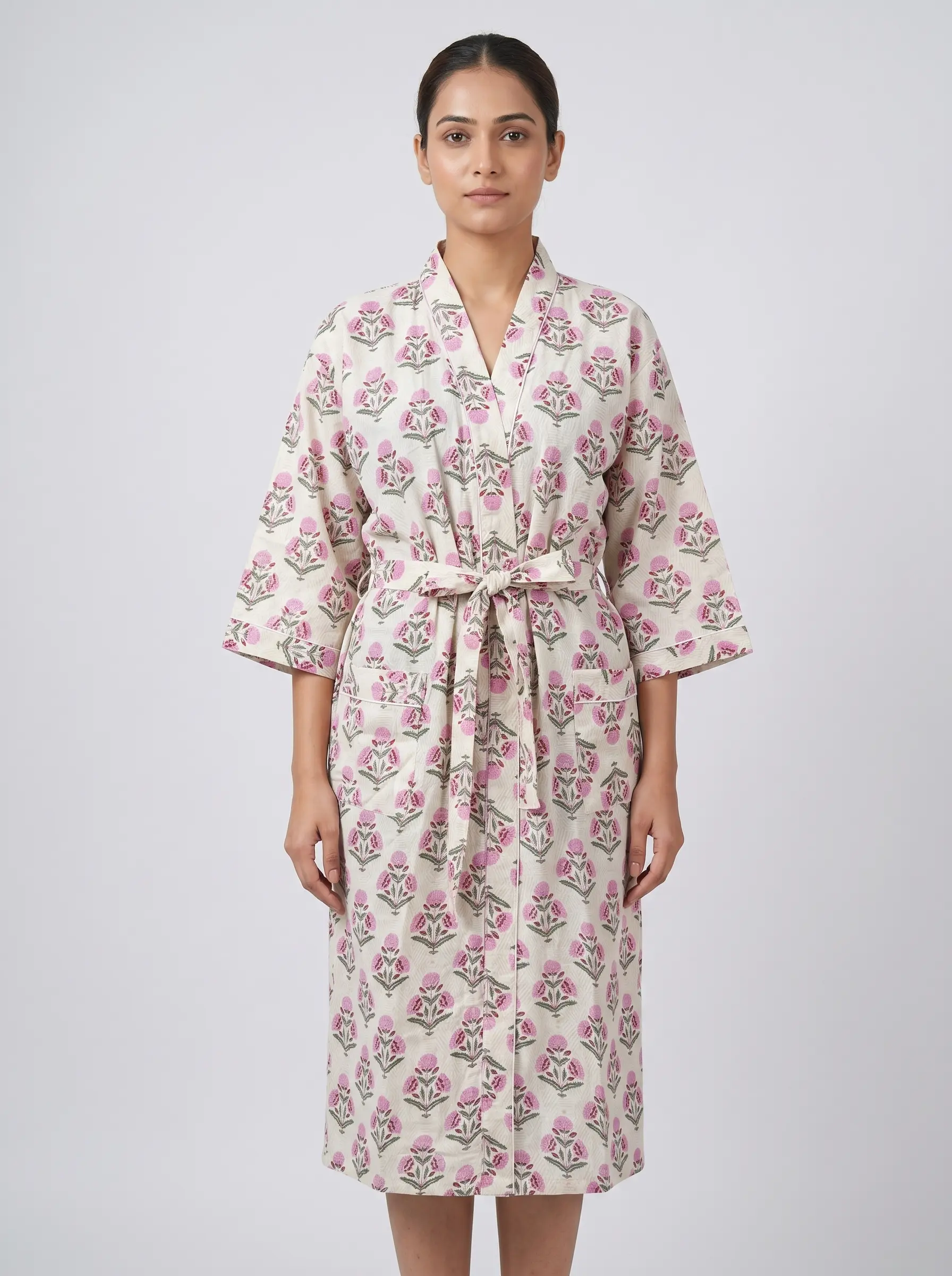 Warm Comfort Cotton Block Print Bathrobe