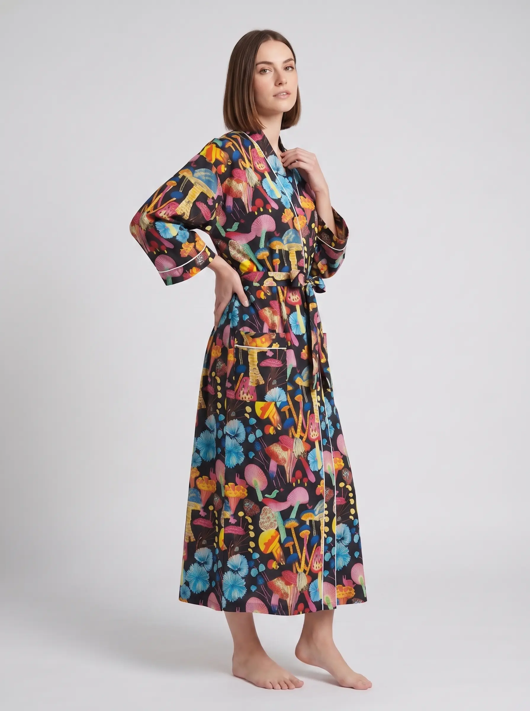 Elegant Cotton Block Print Bathrobe - Image 2