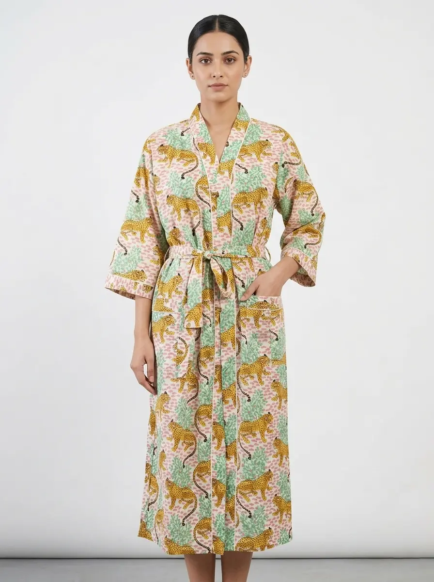 Luxe Cotton Block Print Bathrobe