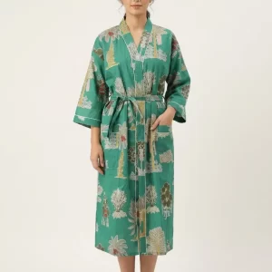 Essential Cotton Block Print Bathrobe