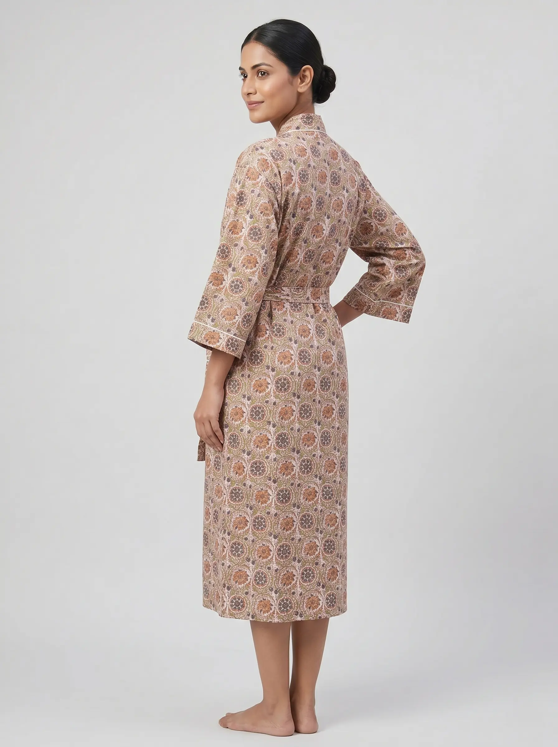 Silken Comfort Cotton Block Print Bathrobe - Image 2