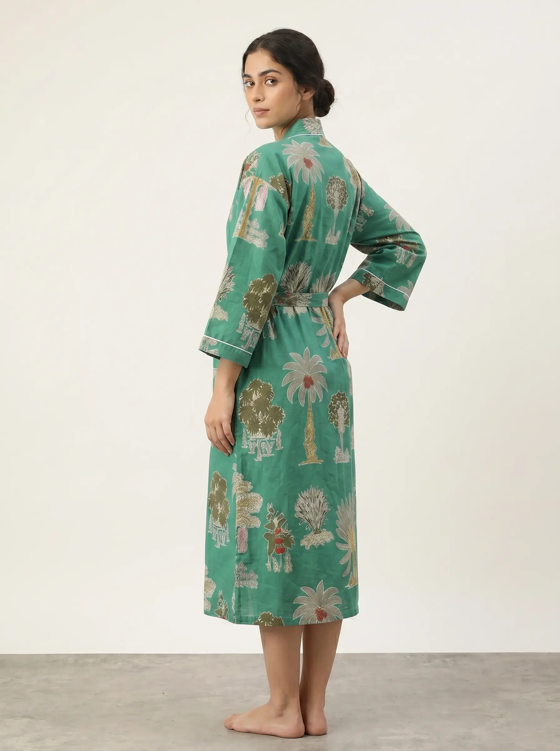 Essential Cotton Block Print Bathrobe - Image 2