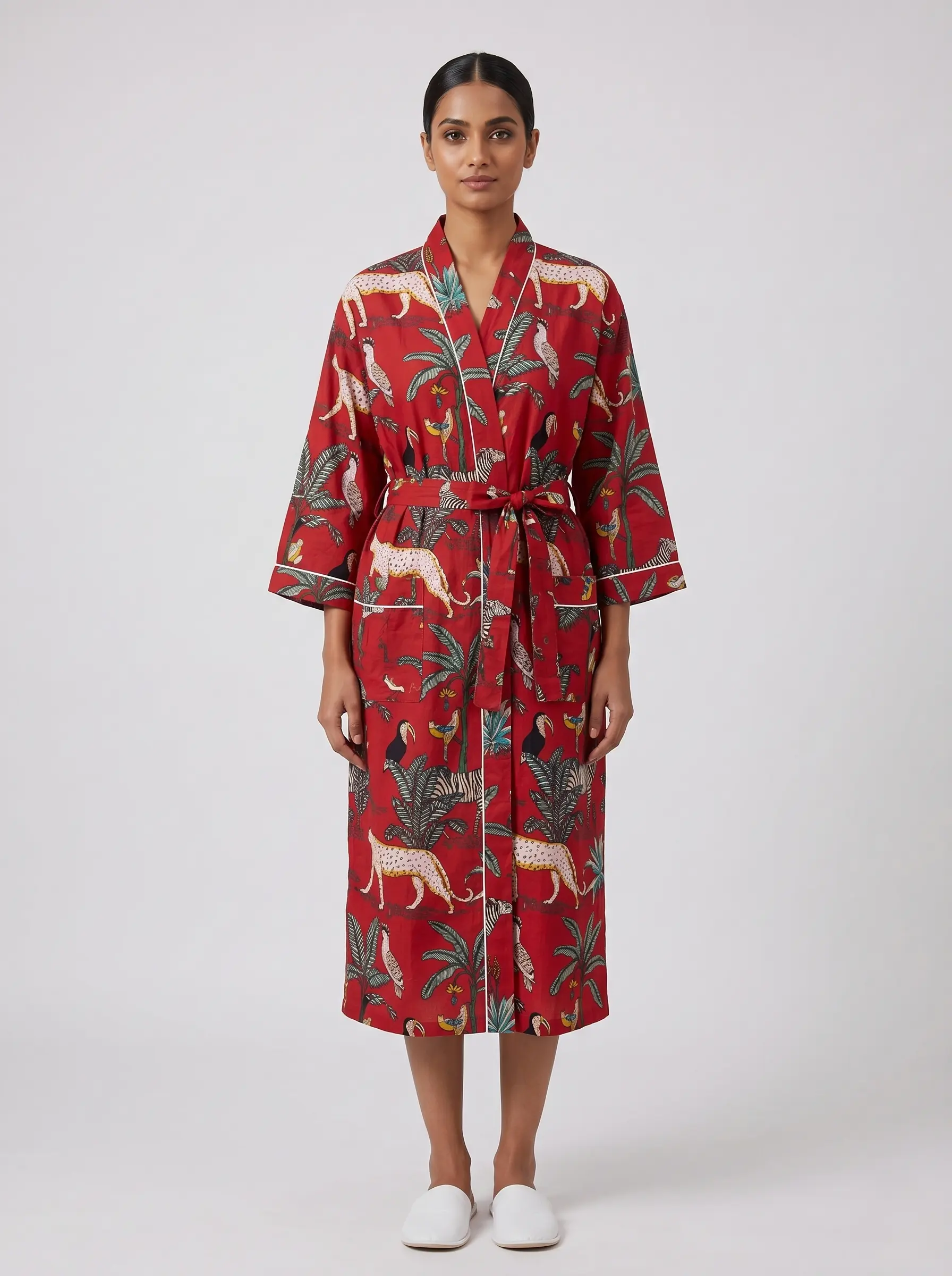 Relaxed Cotton Block Print Bathrobe