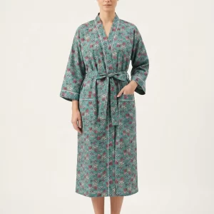 Elegant Ease Cotton Block Print Bathrobe