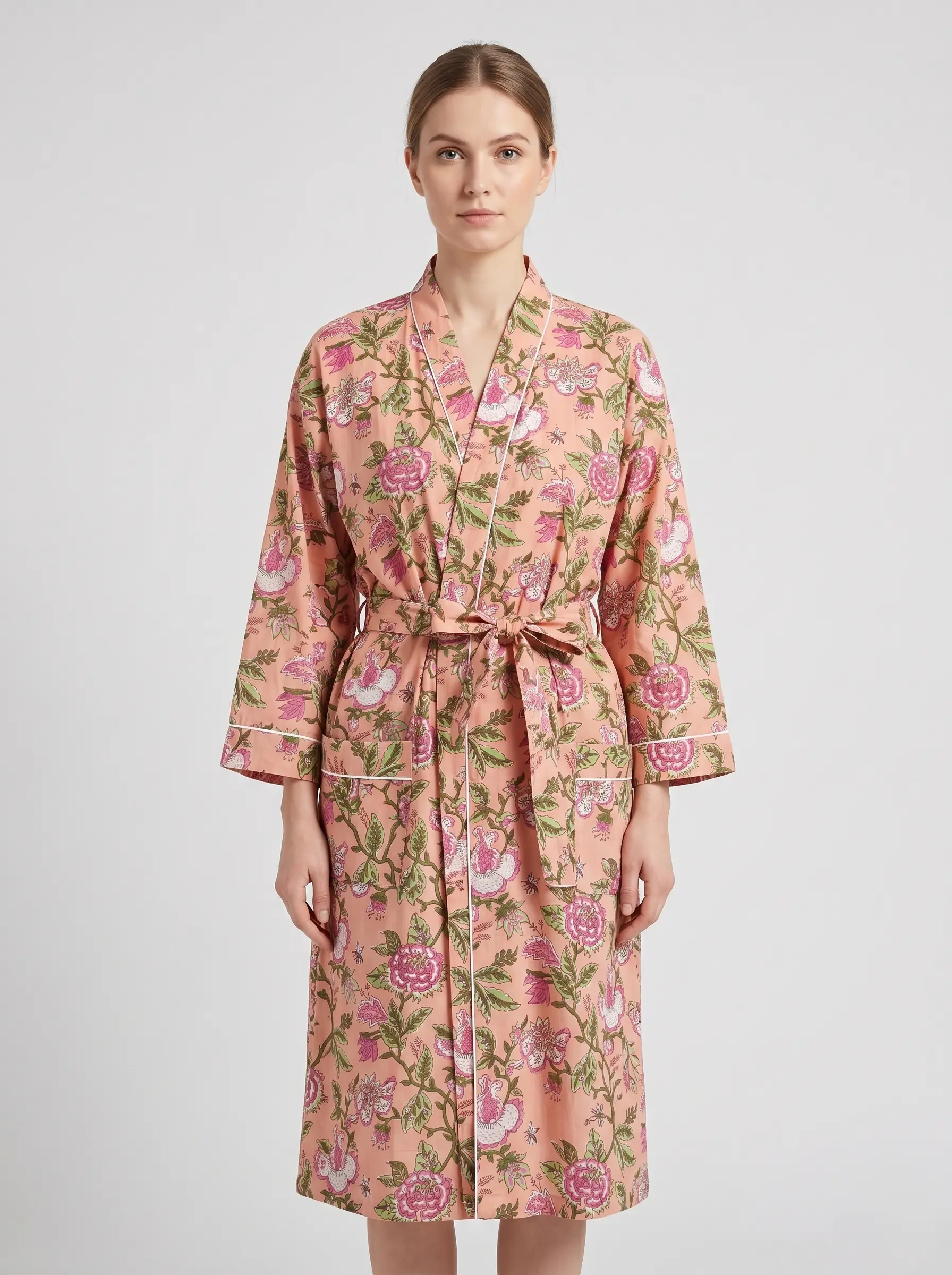 Calm Breeze Cotton Block Print Bathrobe