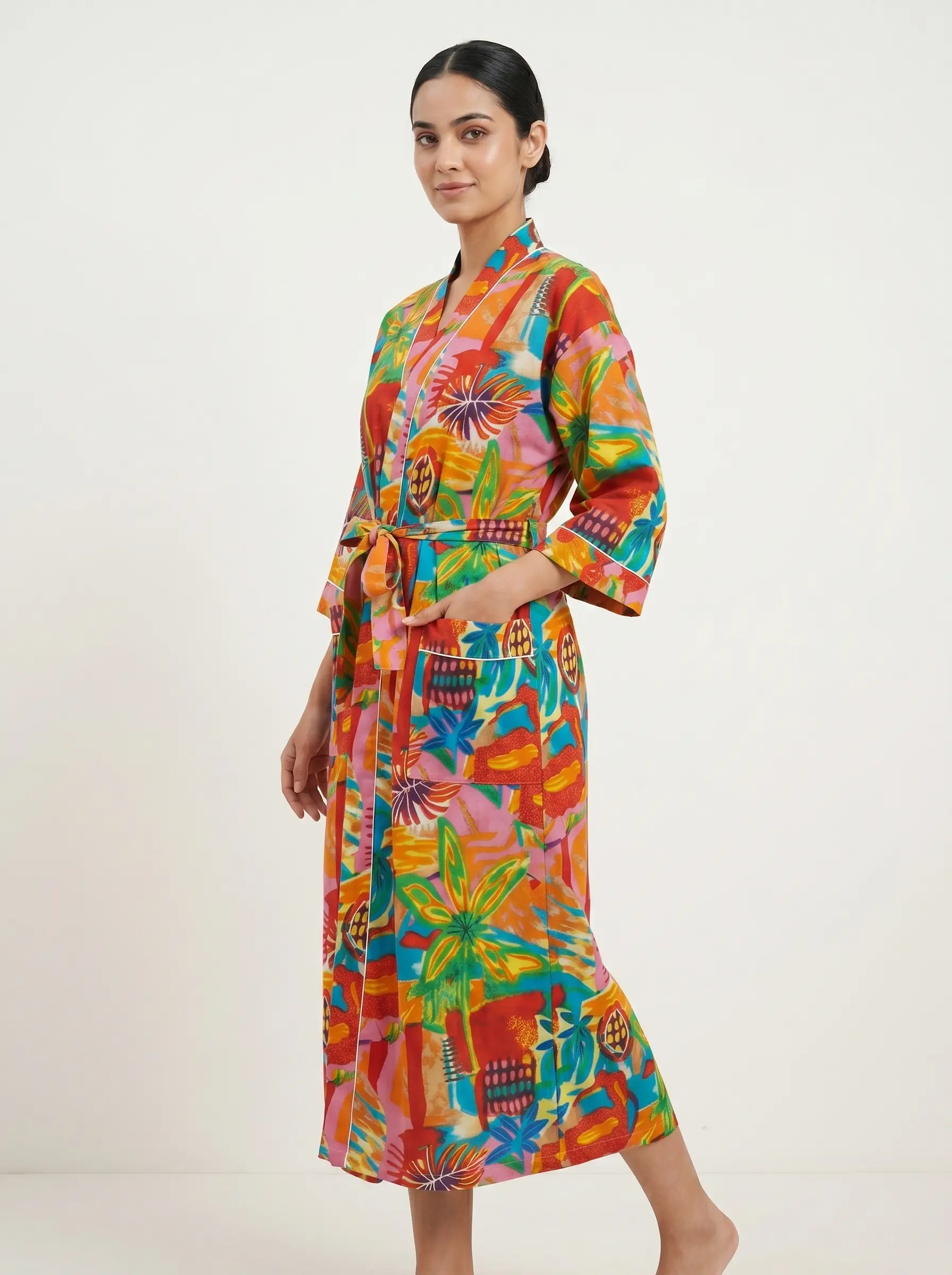 Comfort Ritual Cotton Block Print Bathrobe - Image 2