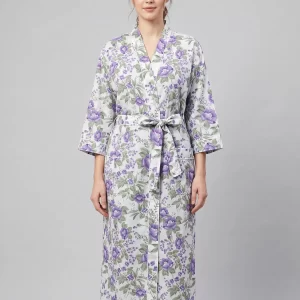 Minimal Comfort Cotton Block Print Bathrobe